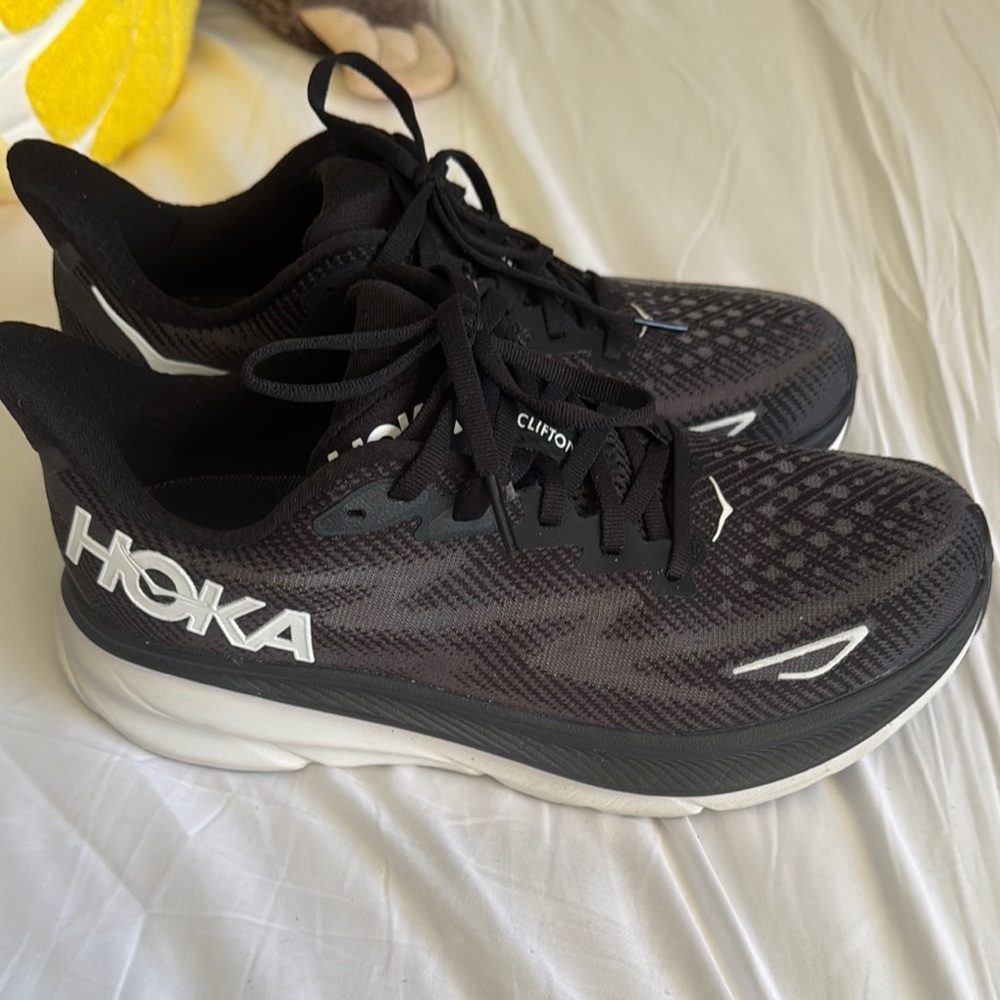 Hoka Black and White Athletic Shoes with Cushioned Midsole